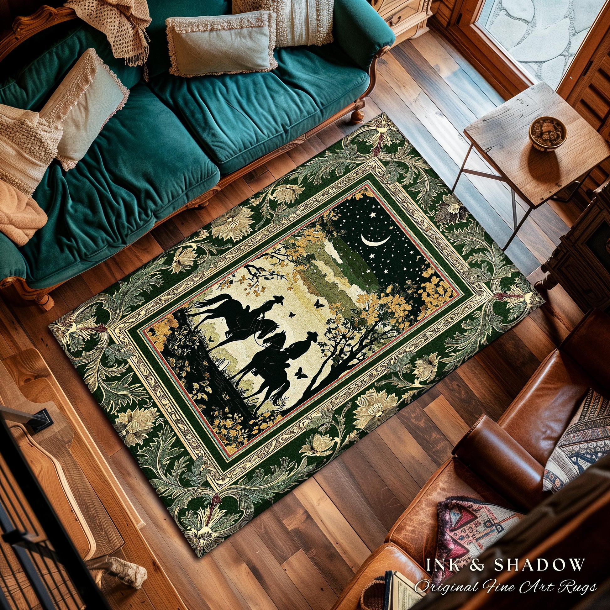 Western Aesthetic Area Rug | Celestial Cowboy & Cowgirl Rustic Farmhouse Decor Western Theme Horse Lover Ethereal Bohemian Living Room Cute