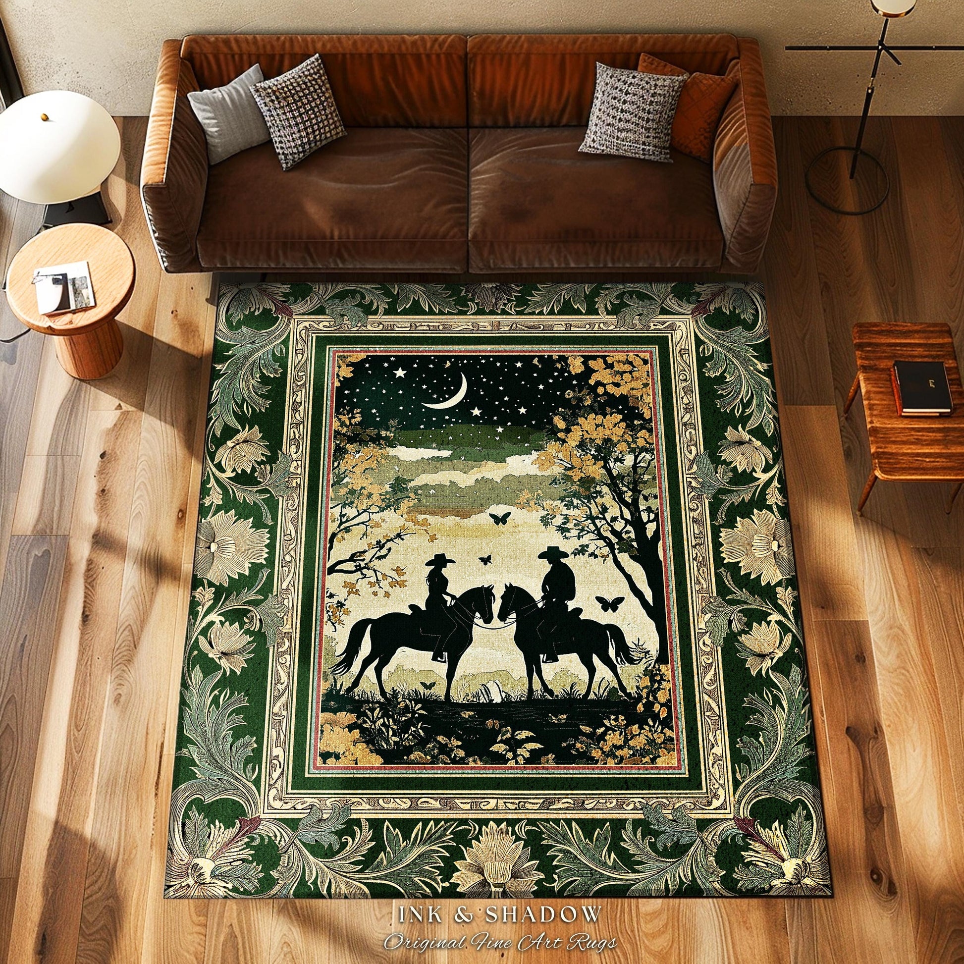 Western Aesthetic Area Rug | Celestial Cowboy & Cowgirl Rustic Farmhouse Decor Western Theme Horse Lover Ethereal Bohemian Living Room Cute