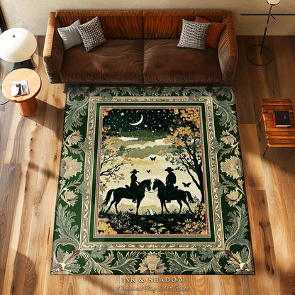 Western Aesthetic Area Rug | Celestial Cowboy & Cowgirl Rustic Farmhouse Decor Western Theme Horse Lover Ethereal Bohemian Living Room Cute