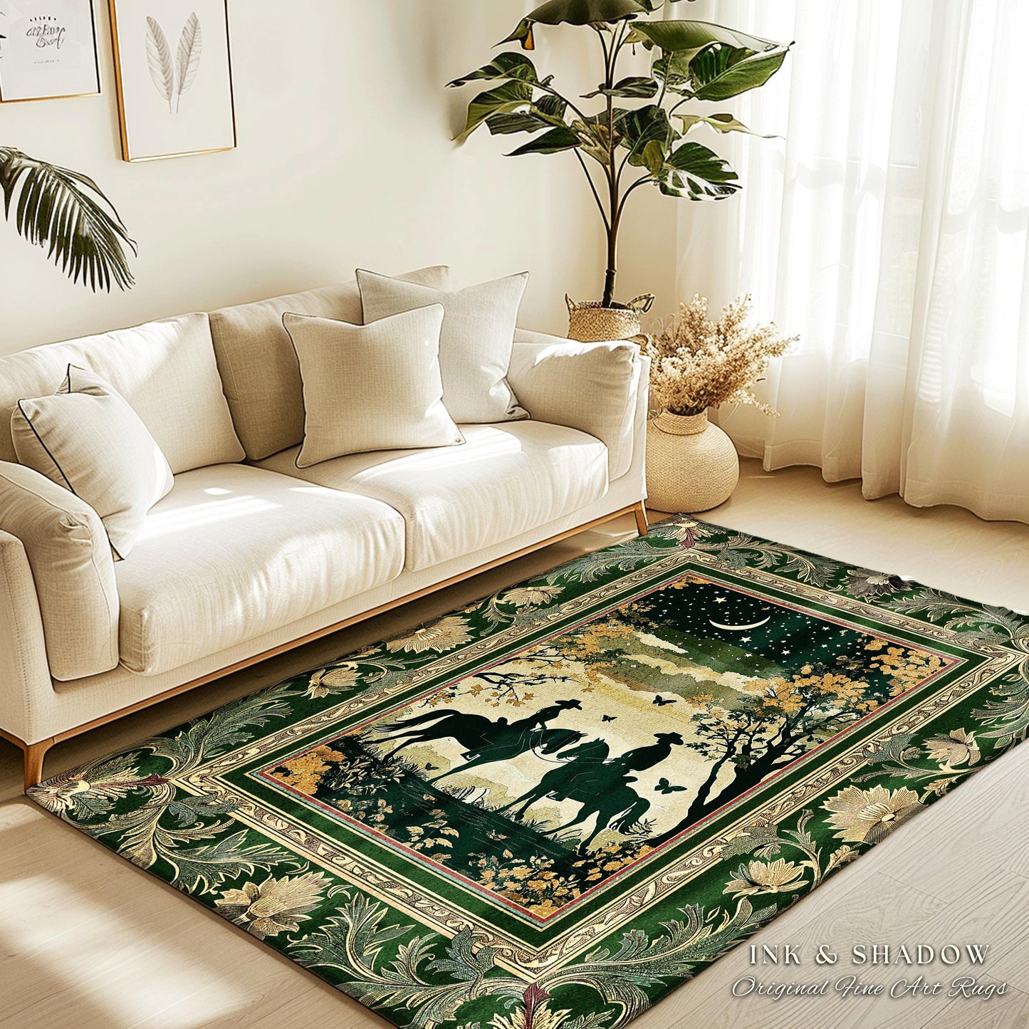 Western Aesthetic Area Rug | Celestial Cowboy & Cowgirl Rustic Farmhouse Decor Western Theme Horse Lover Ethereal Bohemian Living Room Cute