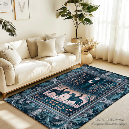 Dreamy Western Charming Area Rug | Rustic Moonlit Western Cowgirl Ethereal Farmhouse Decor Southwestern Home Decor Horse Lover Whimsical |