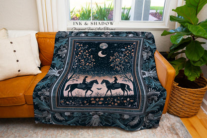 Dreamy Western Charming Throw Blanket | Rustic Moonlit Western Cowgirl Ethereal Farmhouse Decor Southwestern Home Decor Horse Lover Tapestry