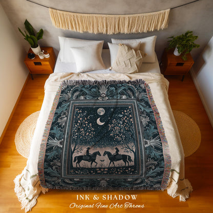 Dreamy Western Charming Throw Blanket | Rustic Moonlit Western Cowgirl Ethereal Farmhouse Decor Southwestern Home Decor Horse Lover Tapestry