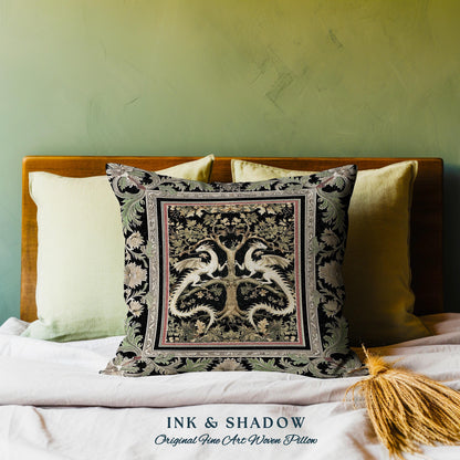 Mythical Dragon Light Academia Tree of Life Pillow Enchanted Woodland Cottagecore Botanical Grunge Fairycore Fantasy Forest Tapestry Cushion