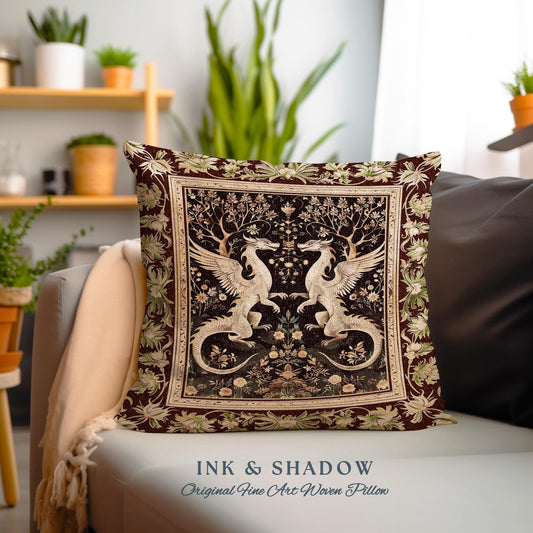 Dark Whimsy Dragon Lovers Pillow Fantasy Decor | Enchanted Aesthetic Fairycore Gifts Mythical Decorative Dragon Fairytale Tapestry Cushion