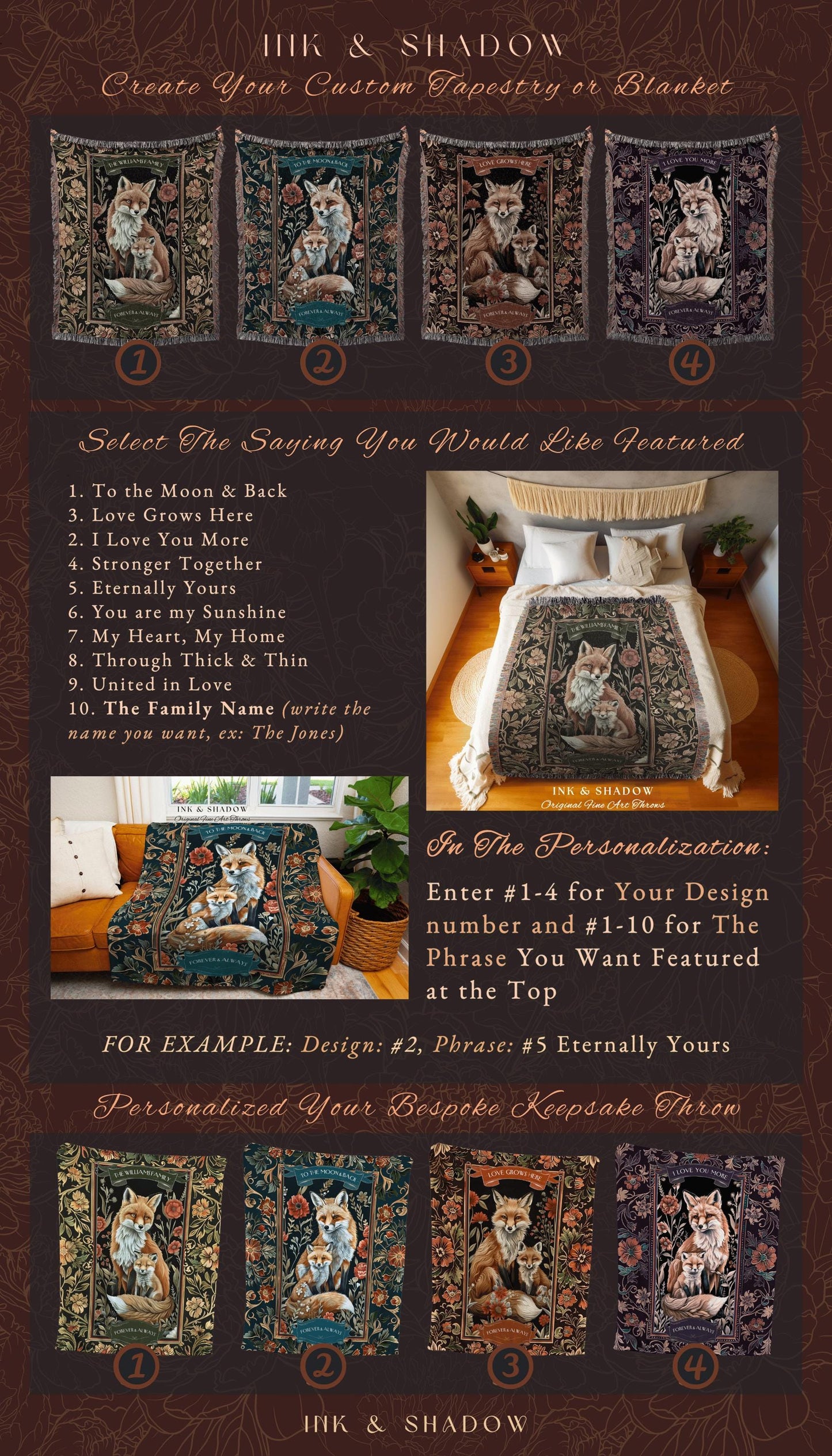 Custom Fox Parent & Child Blanket for Mom or Dad Meaningful Gift, Cozy Woodland Cottagecore Personalized Sentimental Family Tapestry Throw