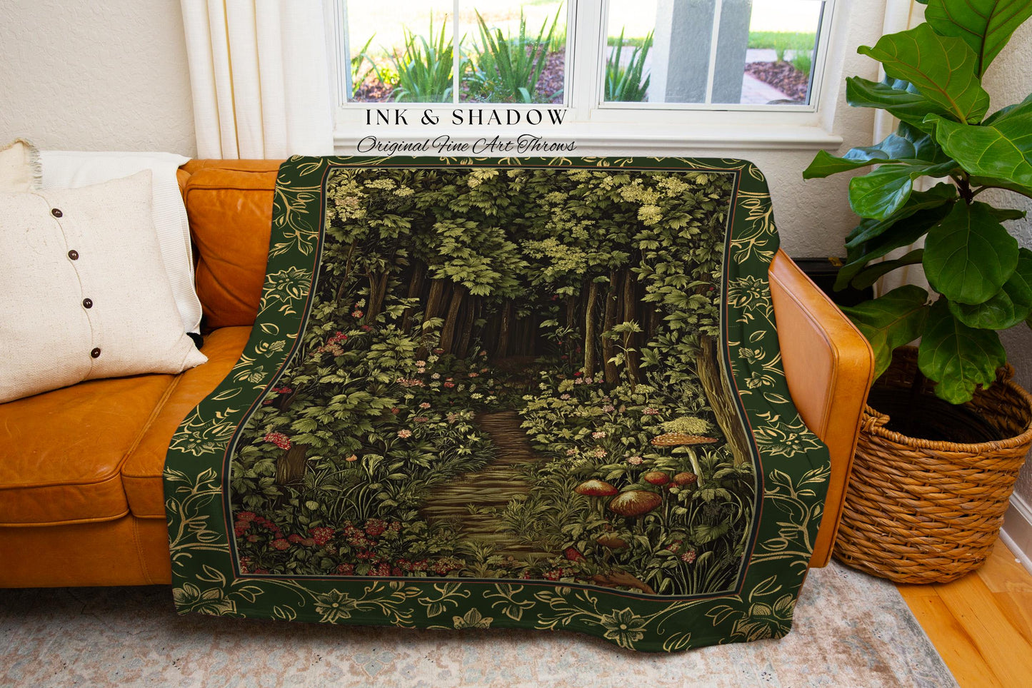 Fairytale Forest Botanical Throw Blanket | Mystic Aesthetic Woodland Home Magical Decor Plant Loving Bedroom Housewarming Gift Emerald Woods