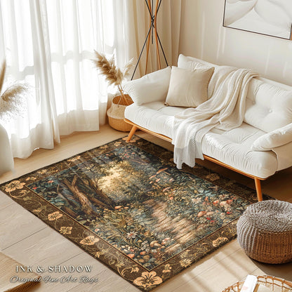 Mushroom Forest Magical Woodland Entryway Rug | Ethereal Mystic Academia Folklore Inspired Fairy Core Aesthetic Hallway Runner Rug Magical