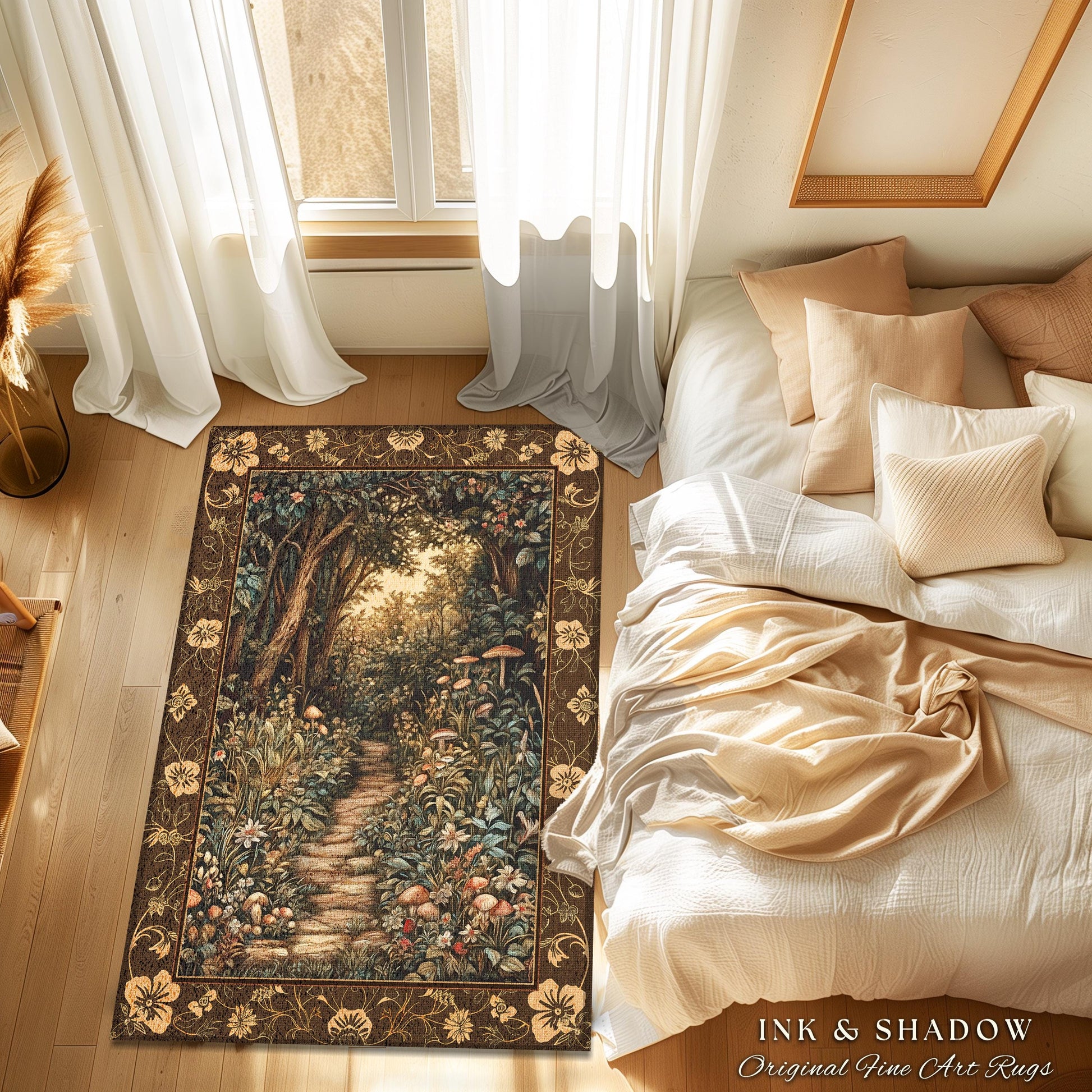 Mushroom Forest Magical Woodland Rug | Ethereal Mystic Academia Folklore Inspired Fairy Core Aesthetic Accent Rug Magical Bedroom Medieval