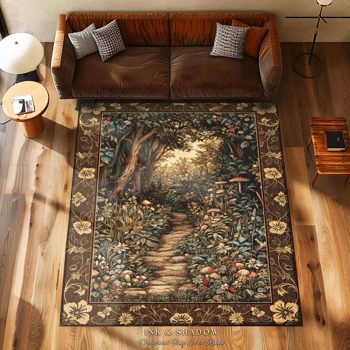 Mushroom Forest Magical Woodland Rug | Ethereal Mystic Academia Folklore Inspired Fairy Core Aesthetic Accent Rug Magical Bedroom Medieval