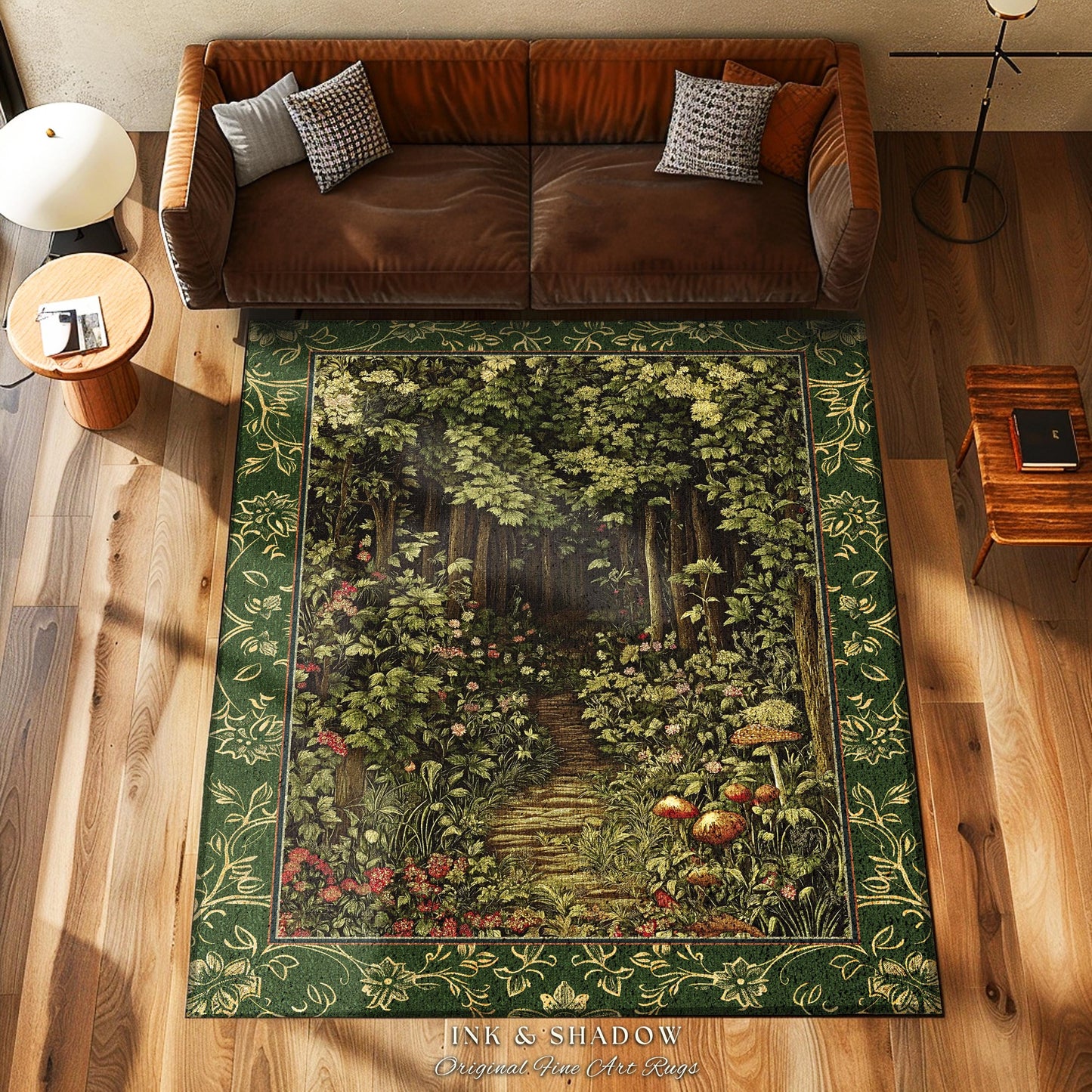 Fairytale Forest Botanical Runner Rug | Mystic Aesthetic Woodland Home Magical Decor Plant Loving Home Decor Botanical Hallway Emerald Woods