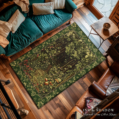 Fairytale Forest Botanical Accent Rug | Mystic Aesthetic Woodland Home Magical Decor Plant Loving Bedroom Housewarming Gift Emerald Woods |
