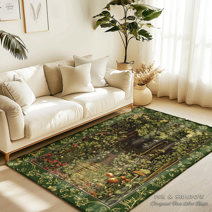 Fairytale Forest Botanical Accent Rug | Mystic Aesthetic Woodland Home Magical Decor Plant Loving Bedroom Housewarming Gift Emerald Woods |