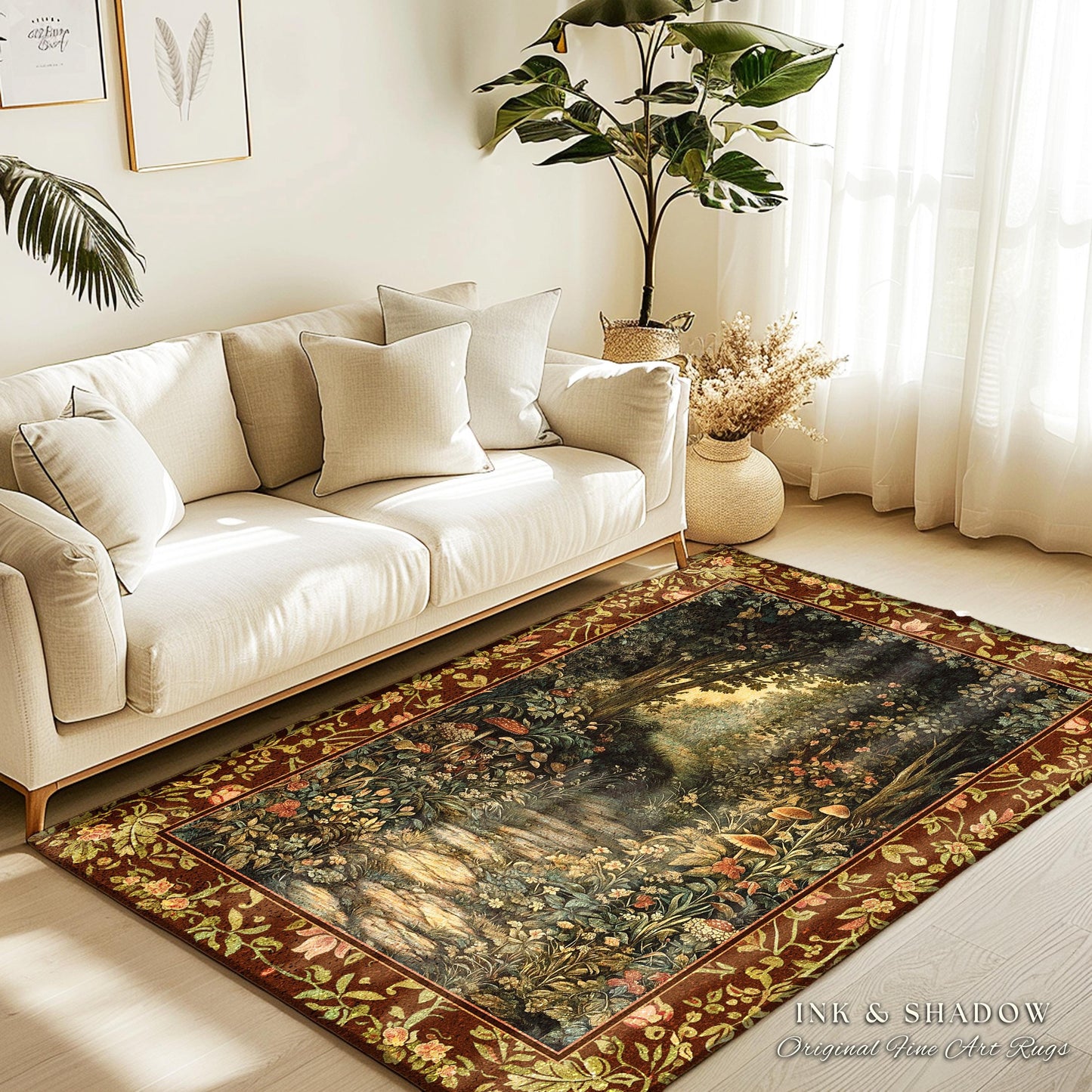 Fairy Ethereal Forest Area Rug | Mystic Dark Academia Folklore Inspired Fairy Aesthetic Accent Rug Magical Dark Bedroom Medieval Botanical |