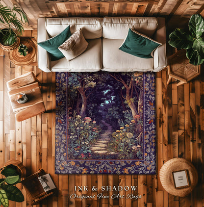 Magical Woodland Mushroom Rug | Fairytale Theme Woodland Botanical Aesthetic Whimsical Home Decor Bedroom Housewarming Gift Purple Woods |