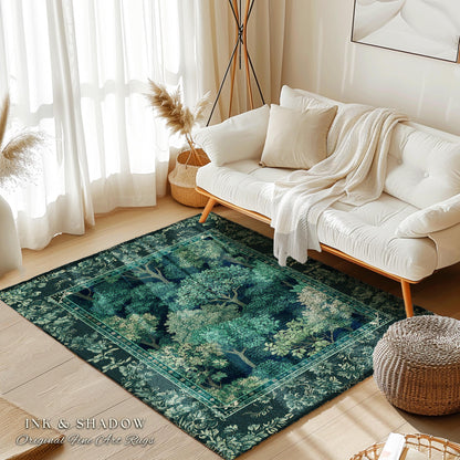 Verdant Greenery Botanical Area Rug | Woodland Magical Aesthetic Living Room Green Home Decor Plant Loving Bedroom Plan Gift Emerald Teal |