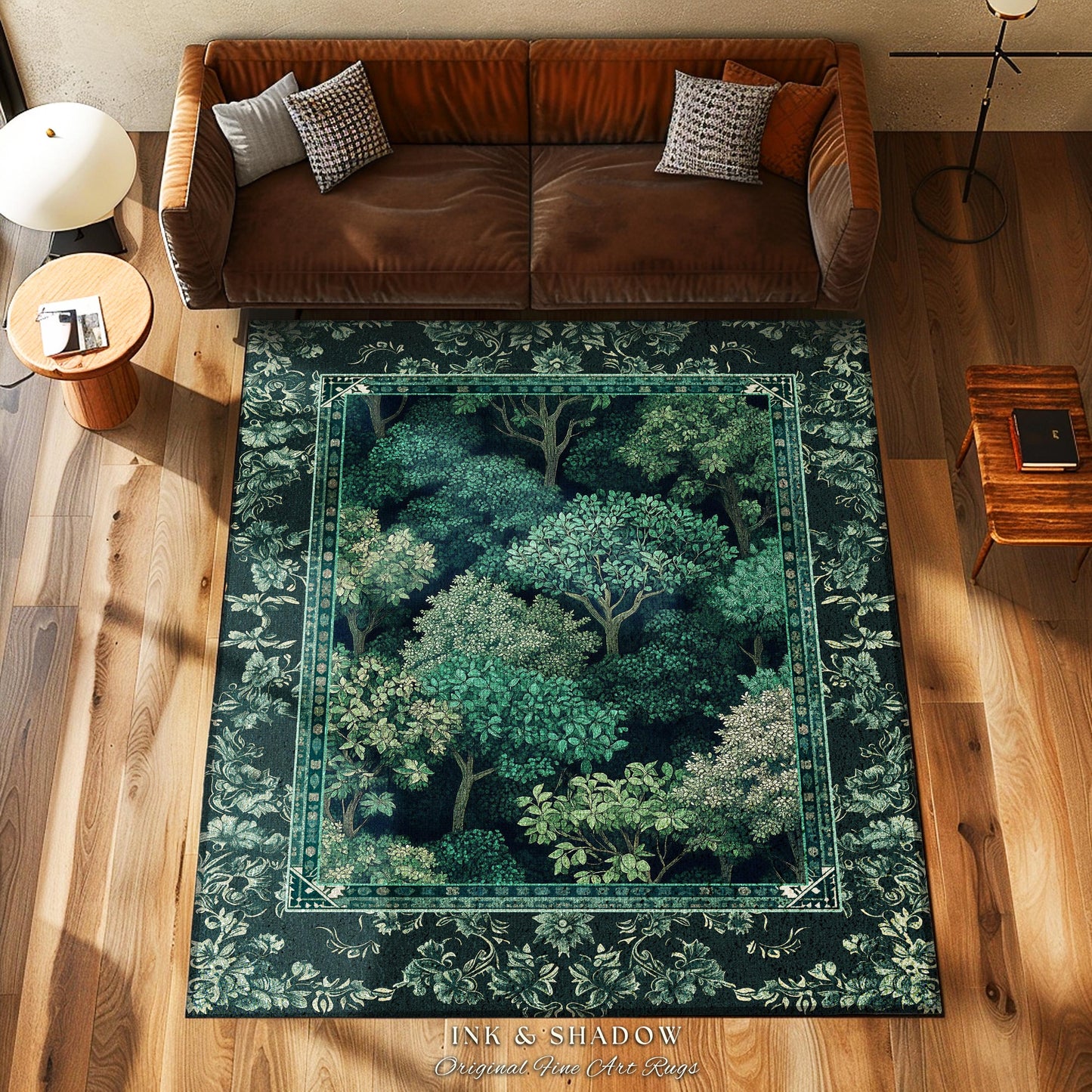 Verdant Greenery Botanical Area Rug | Woodland Magical Aesthetic Living Room Green Home Decor Plant Loving Bedroom Plan Gift Emerald Teal |