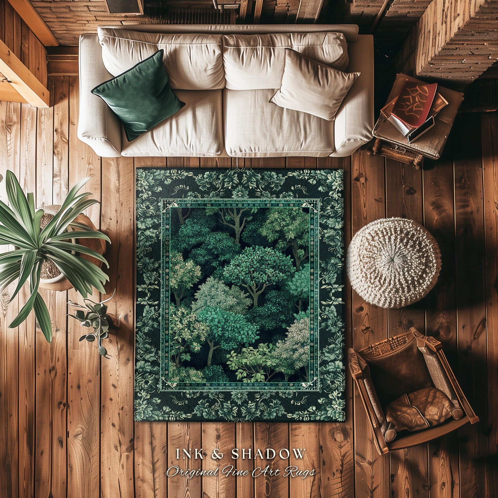 Verdant Greenery Botanical Area Rug | Woodland Magical Aesthetic Living Room Green Home Decor Plant Loving Bedroom Plan Gift Emerald Teal |