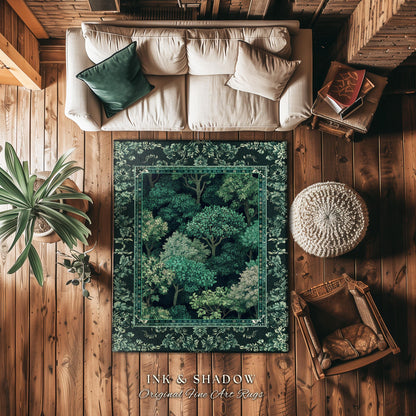 Verdant Greenery Botanical Area Rug | Woodland Magical Aesthetic Living Room Green Home Decor Plant Loving Bedroom Plan Gift Emerald Teal |