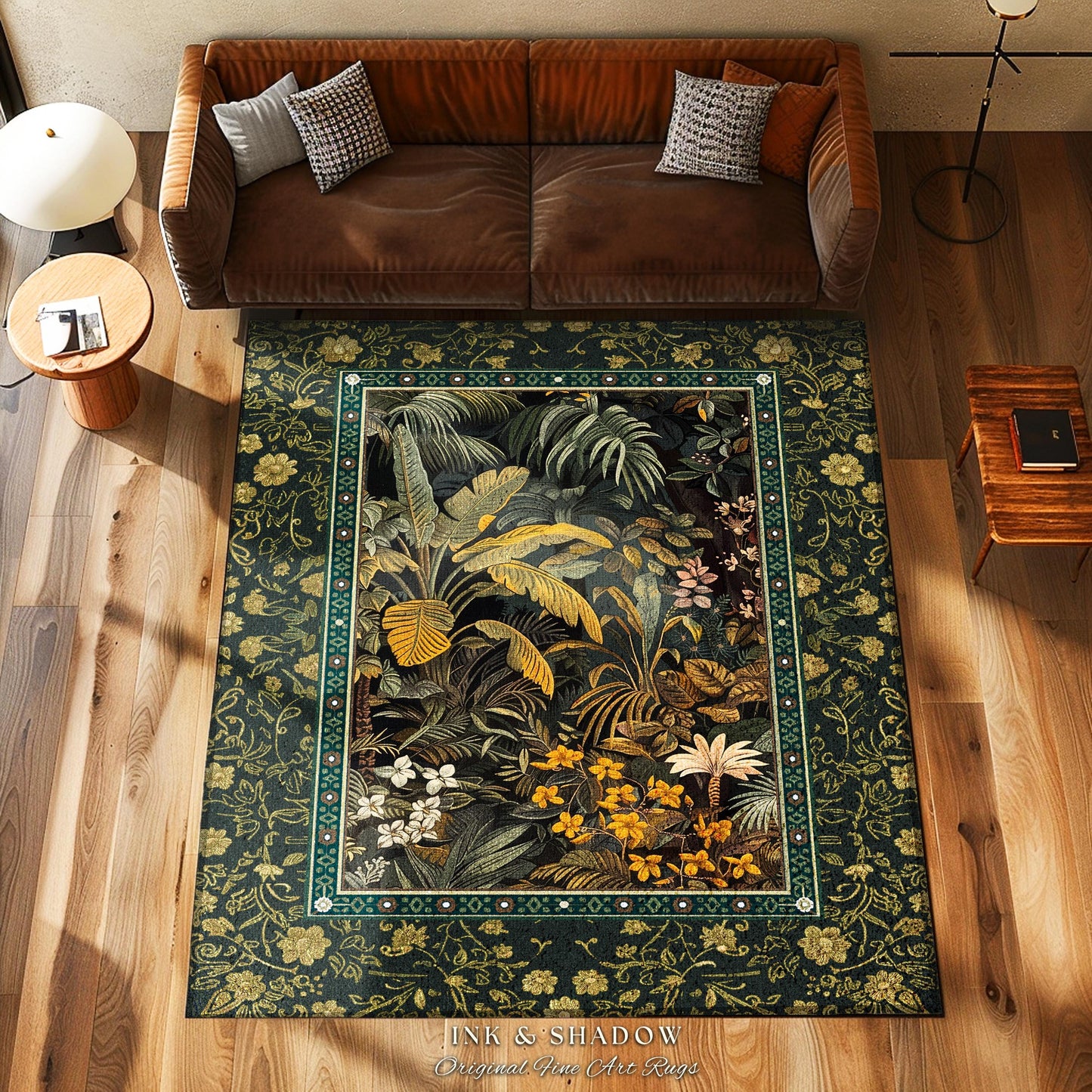 Whimsical Botanical Jungle Rug | Forest Aesthetic Woodland Living Room Mystical Home Decor Plant Themed Ethereal Bedroom Mat Book Nook Rug