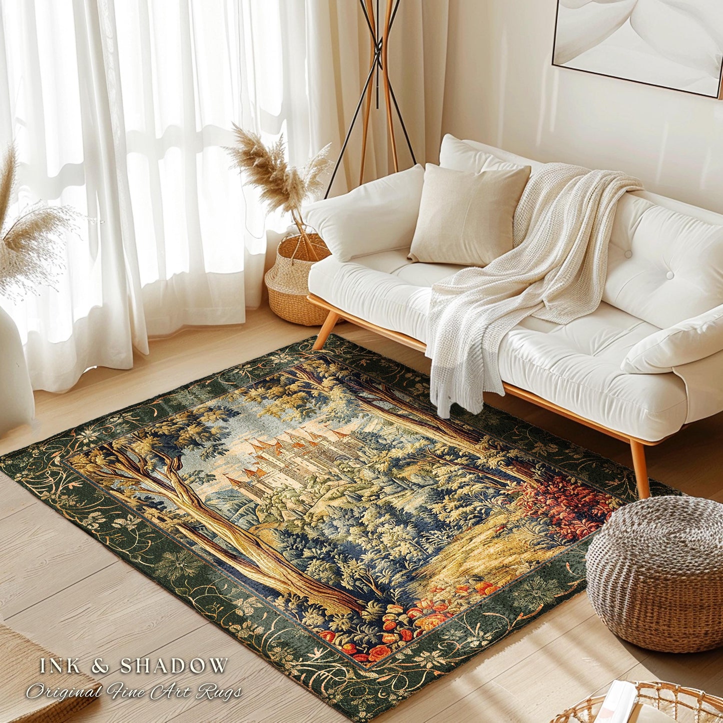 Mystic Castle Book Nook Rug | Ethereal Fairycore Area Rug Folklore Aesthetic Magical Woodland Botanical Bedroom Dark Academia Decor Indie |