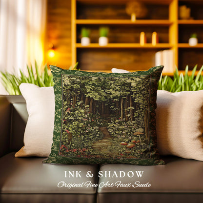 Fairytale Forest Botanical Throw Pillow | Mystic Aesthetic Woodland Home Magical Decor Plant Loving Bedroom Housewarming Gift Emerald Woods