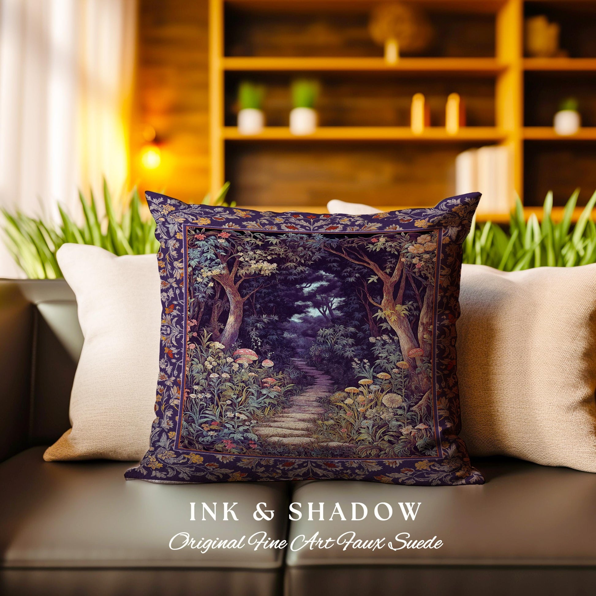 Magical Woodland Mushroom Tapestry Pillow | Fairytale Theme Woodland Botanical Aesthetic Whimsical Home Accent Cushion Bedroom Housewarming