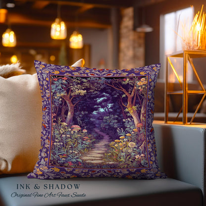 Magical Woodland Mushroom Tapestry Pillow | Fairytale Theme Woodland Botanical Aesthetic Whimsical Home Accent Cushion Bedroom Housewarming