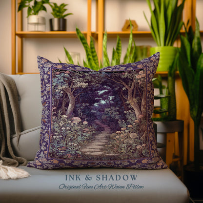 Magical Woodland Mushroom Tapestry Pillow | Fairytale Theme Woodland Botanical Aesthetic Whimsical Home Accent Cushion Bedroom Housewarming