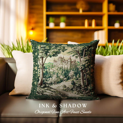 Fairytale Forest Botanical Throw Pillow | Mystic Aesthetic Woodland Home Magical Decor Plant Loving Bedroom Housewarming Gift Emerald Woods