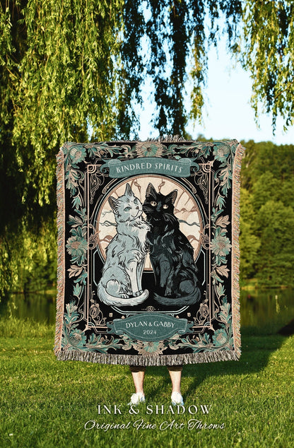 Engagement Blanket Personalized Cat Couple | Victorian Aesthetic Woven Throw Custom Gift for Cat Lover Personalized Dating First Anniversary