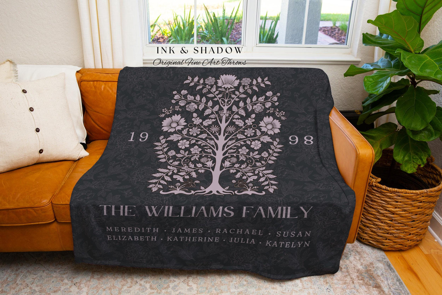 Our Family Home Blanket Custom | Cozy Family Tree Throw Blanket Personalized Names Rustic Housewarming Gift for Grandma from Grandchildren |