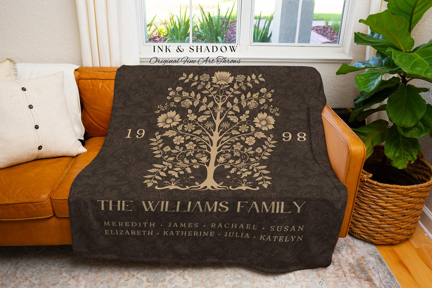 Boho Minimalist Family Tree Woven Blanket | Personalized Family Names Tapestry Meaningful Ancestry Keepsake Sentimental Gift Family Memories