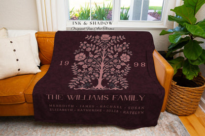 Custom Names Family Tree Woven Blanket | Sentimental Keepsake Meaningful Family Heirloom Personalized Appreciation Gift Big Family Tree Boho