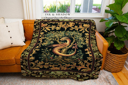 Ornate Victorian Gothic Dragon Blanket Enchanted Baroque Medieval Forestcore Tapestry Throw Mystical Vintage Fantasy Whimsical Woodland Home