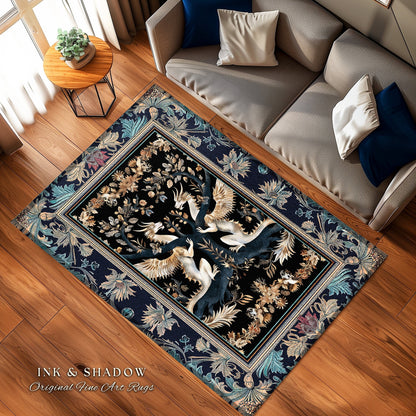 Ethereal Magical Dragon Rug Victorian Gothic Enchanted Forest Scene | Ornate Art Nouveau Baroque Decor Medieval Fantasy Cottagecore Accent