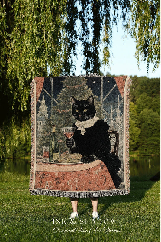 Art Nouveau Cat Tapestry Woven | Whimsical Cat Blanket Eclectic Wall Art Funny Tapestry Whimsigoth Art Christmas Home Decor Victorian Gothic