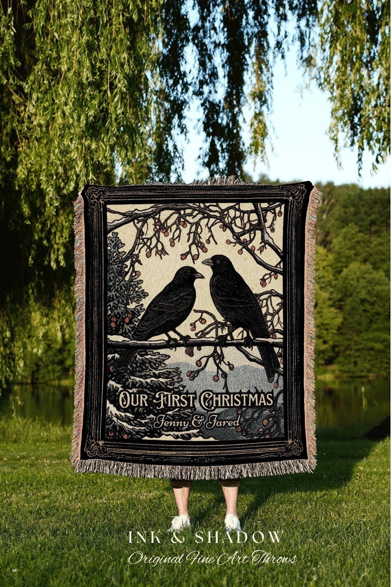 Crow Core Blanket Custom | Dark Academia Home Decor Goth Christmas Tapestry Dark Cottagecore | Vintage Occult Tapestry Black Crow Raven Art