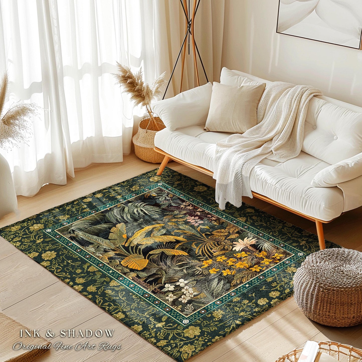 Whimsical Botanical Jungle Rug | Forest Aesthetic Woodland Living Room Mystical Home Decor Plant Themed Ethereal Bedroom Mat Book Nook Rug