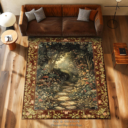 Fairy Ethereal Forest Entryway Rug | Mystic Dark Academia Folklore Inspired Fairycore Aesthetic Runner Rug Magical Dark Medieval Botanical