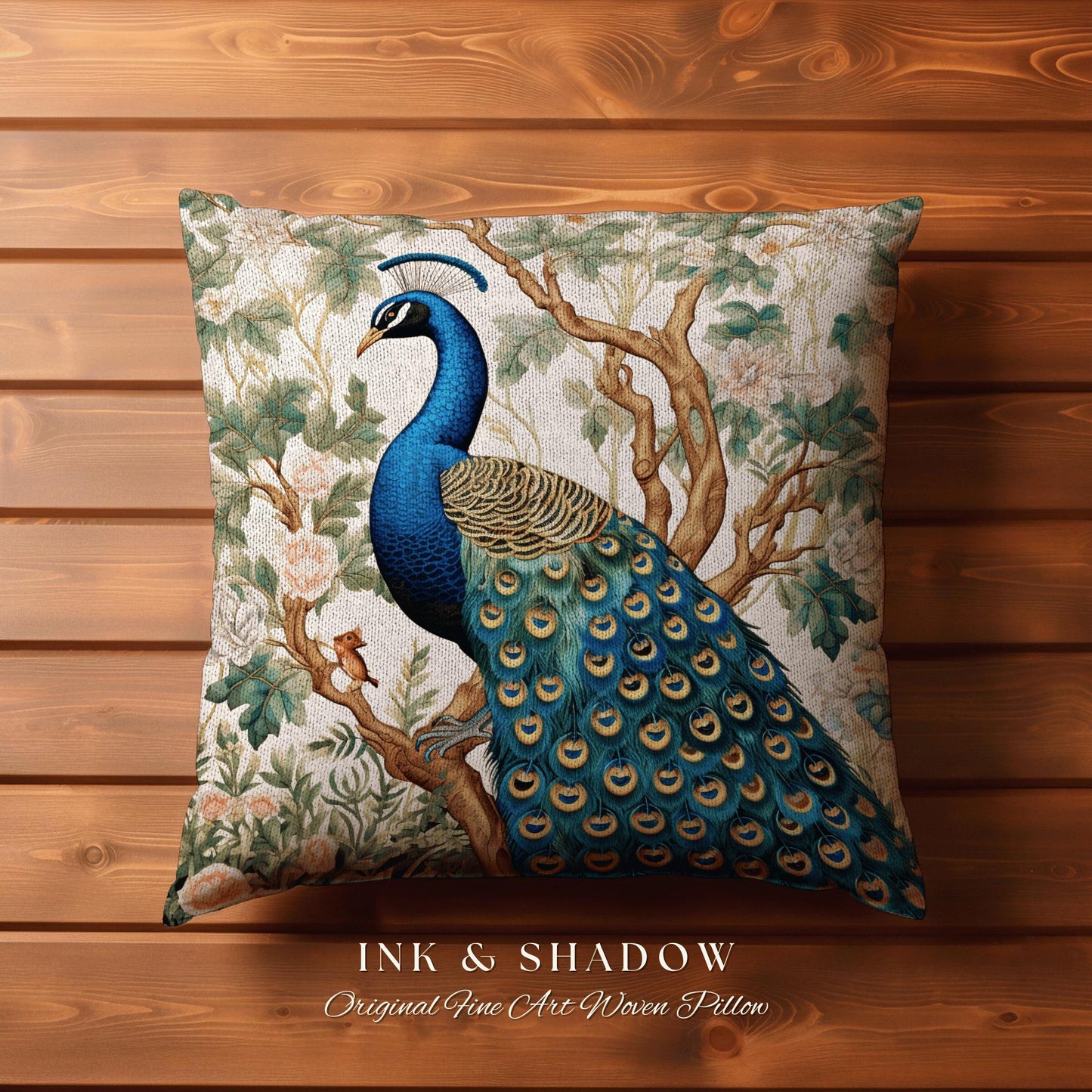 Peacock Throw Pillow Boho William Morris Inspired Decor Forestcore Room Design Maximalist Tapestry Cushion Botanical Fairy Grunge Aesthetic