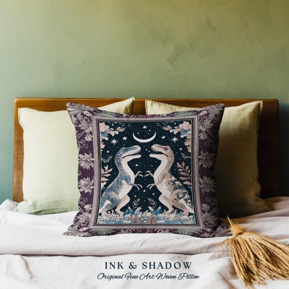 Whimsigoth Dinosaur Pillow Celestial T-Rex Starry Night Decor, Mystic Jurassic Forest Fairycore Enchanted Woodland Witchy Magic Cottagecore