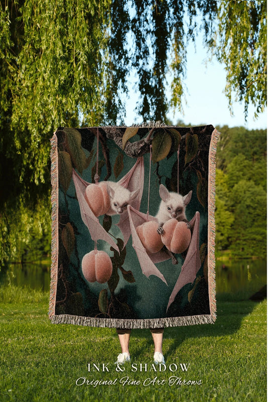 Moody Ethereal Bat Tapestry Blanket | Gothic Cottagecore Throw Blanket Woven Throw Victorian Wall Art Bedroom Decor Dark Woodland Bat Art