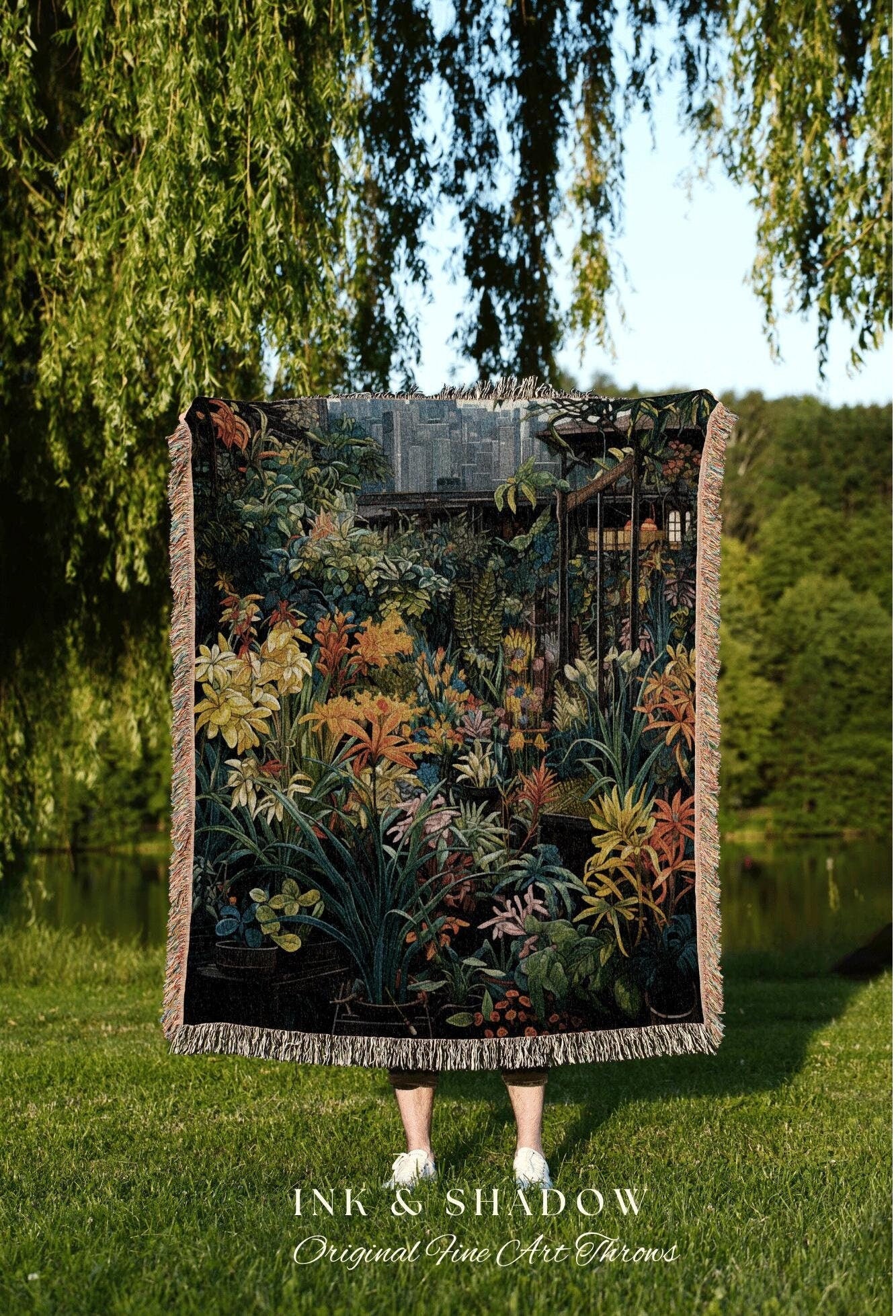 Floral Landscape Floral Blanket | Whimsigoth Wall Art Woven Blanket Victorian Gothic Aesthetic Tapestry Woven Botanical Fairycore Gothic |