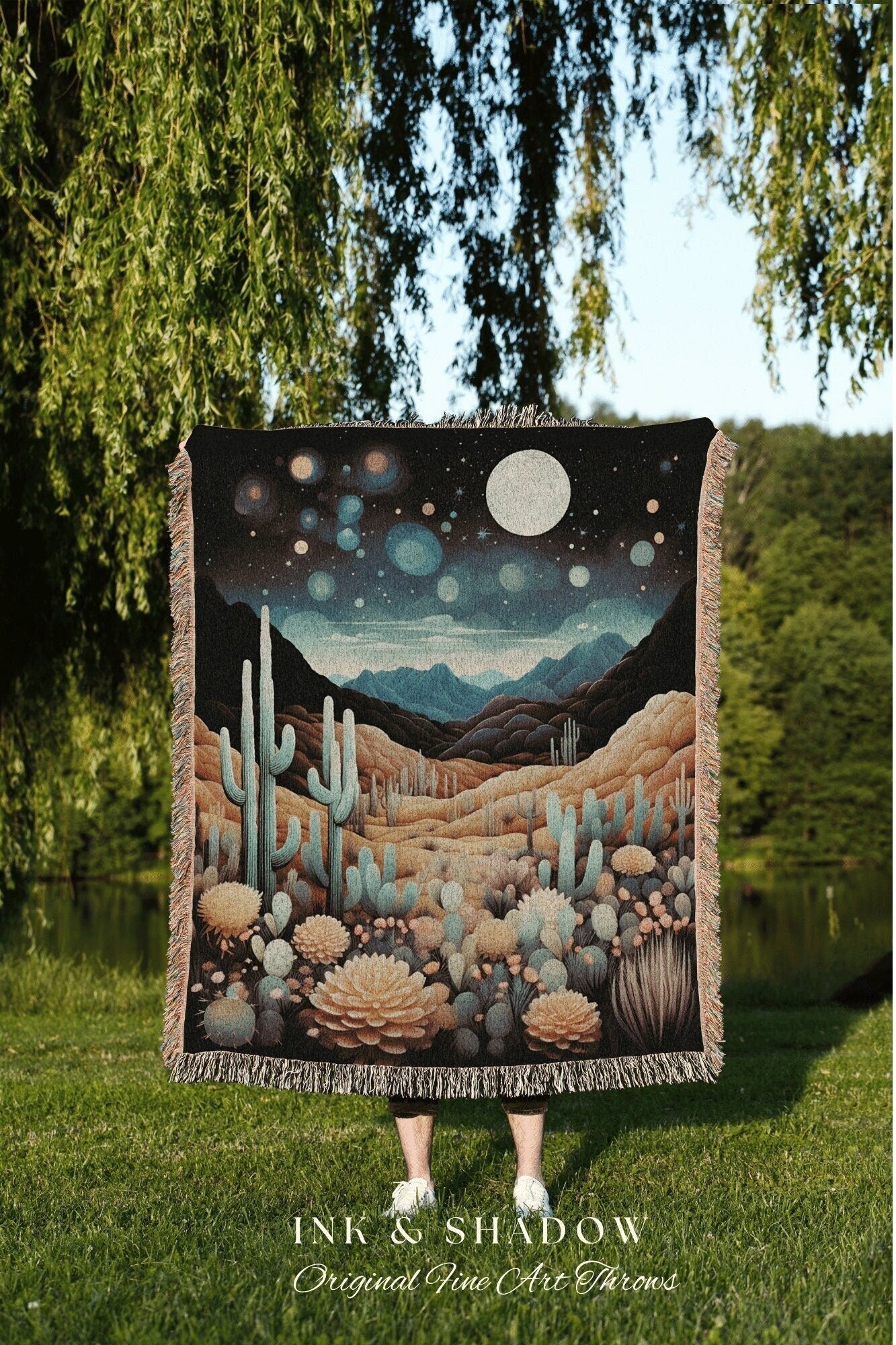 Southwestern Landscape Tapestry | Dark Academia Home Decor Housewarming Gift Tapestry Aesthetic Blanket Whimsigoth Art Blanket Eclectic Art