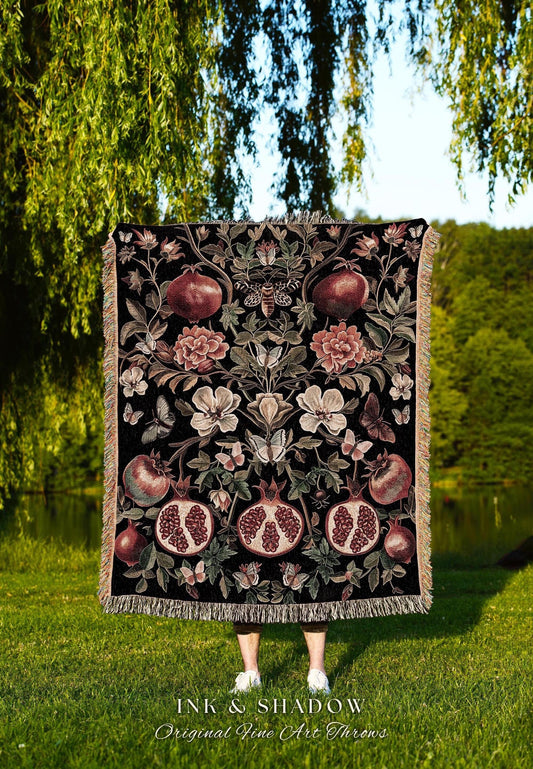 Cottagecore Pomegranate Blanket Enchanted Woodland Whimsy Throw | Vintage Floral Romantic Baroque Whimsical Cottagegoth Cozy Elegance Decor