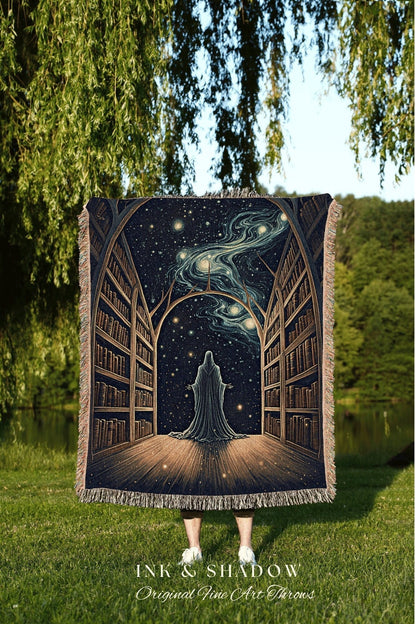 Magic Library Ghost Blanket | Ghost in Library Halloween Aesthetic Goth Art Victorian Ghost Painting Vintage Halloween Blanket Reader Gift |