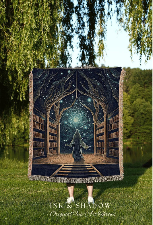 Whimsigoth Tapestry Blanket | Ghost in Library Halloween Aesthetic Goth Art Victorian Ghost Painting Vintage Halloween Blanket Reader Gift |