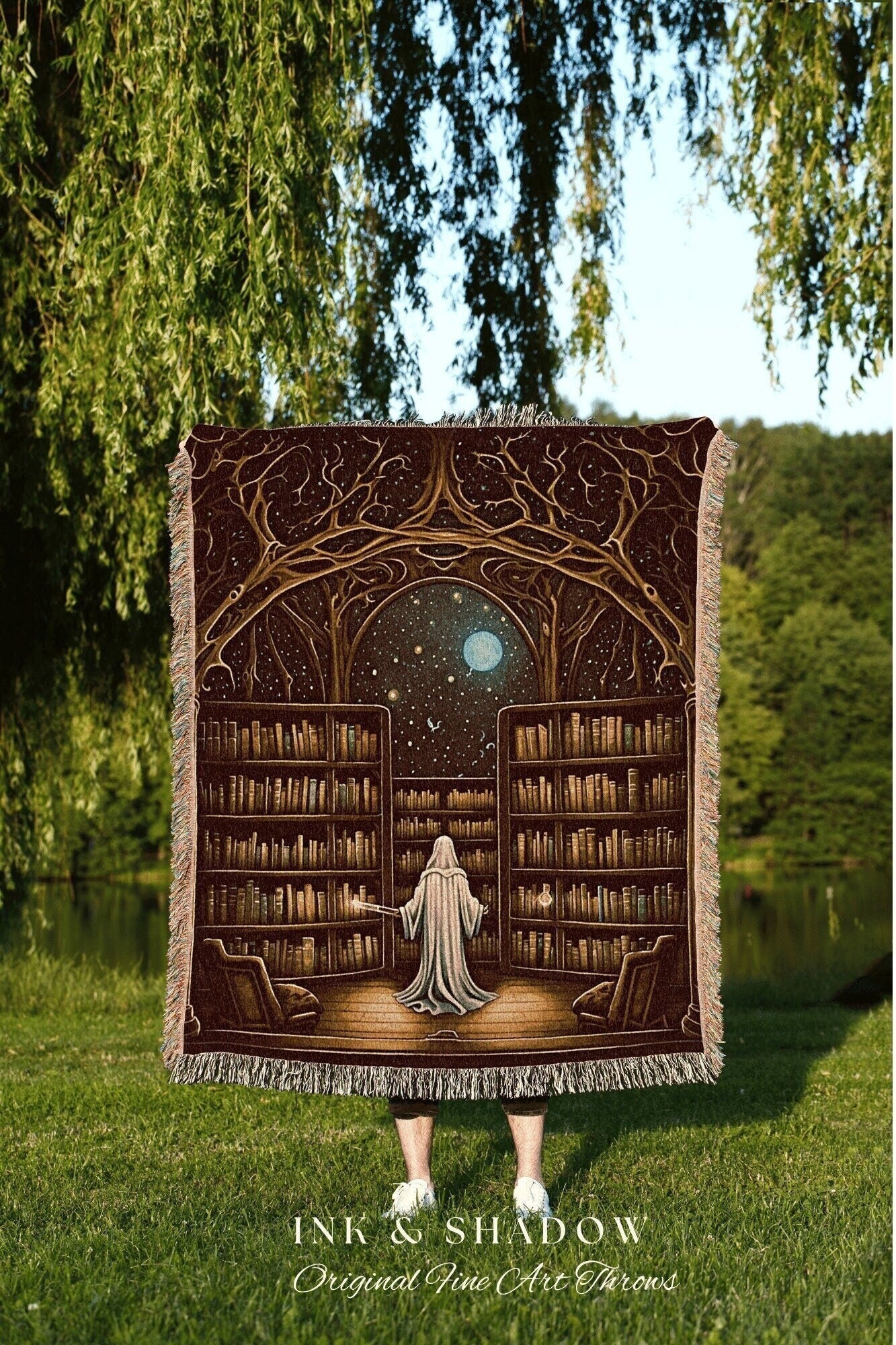 Ghost Haunted Library Blanket | Ghost in Library Spooky Aesthetic Goth Art Gothic Ghost Painting Vintage Halloween Blanket Gift for Reader |