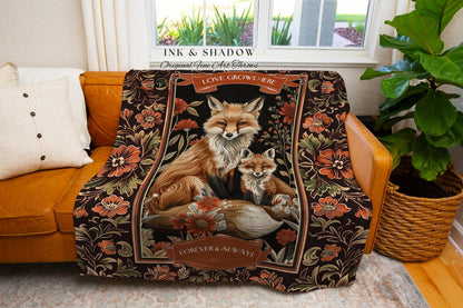 Custom Fox Parent & Child Blanket for Mom or Dad Meaningful Gift, Cozy Woodland Cottagecore Personalized Sentimental Family Tapestry Throw